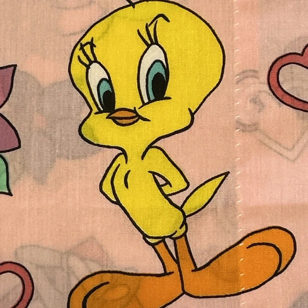 Vintage 1996 Looney Tunes Tweety Bird Pink Curtains Set Of 2 40